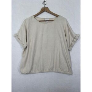 Liz Claiborne Blouse Short Sleeve Relaxed XL Cotton Linen Minimalist Boho